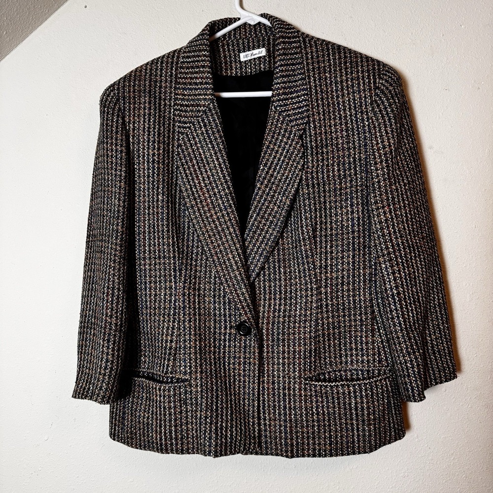 Doncaster 100% Woven Silk Blazer Jacket Size 12 Multi Tweed Longline Classic